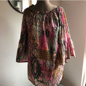 Elan pretty pink multi off shoulder top cover up M